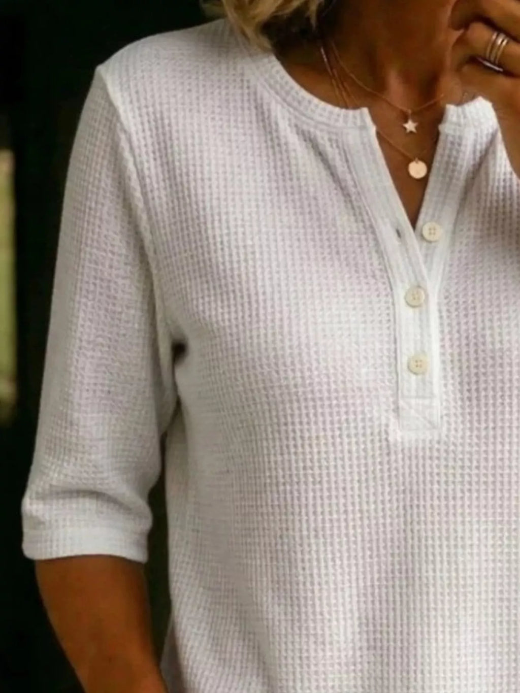 Full Size Waffle Knit Henley T-shirt Plus (2)