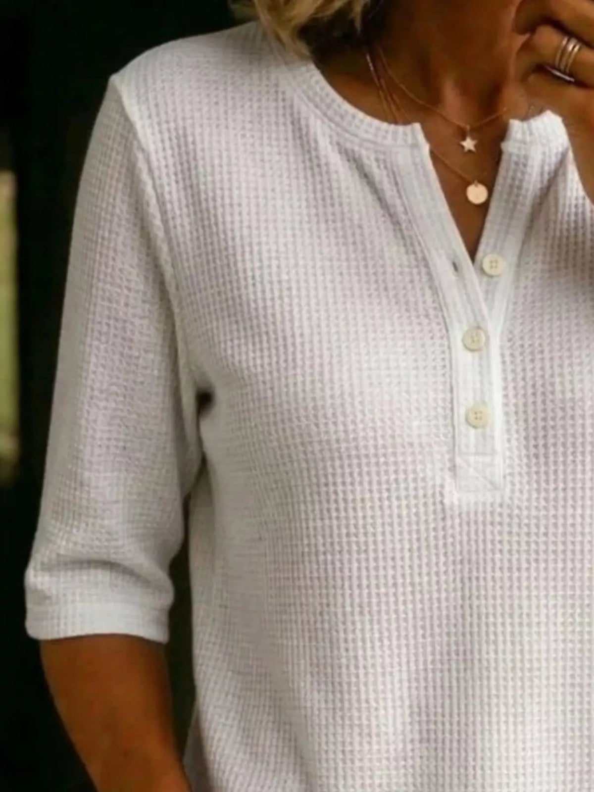 Full Size Waffle Knit Henley T-shirt Plus (2)