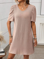 Textured Round Neck Short Sleeve Mini Dress (3)