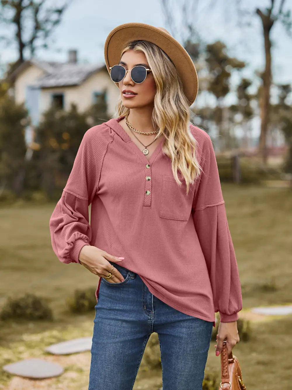 Dropped Shoulder Button-down Hoodie (17)