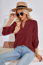 V-neck Roll-tap Sleeve Blouse (9)