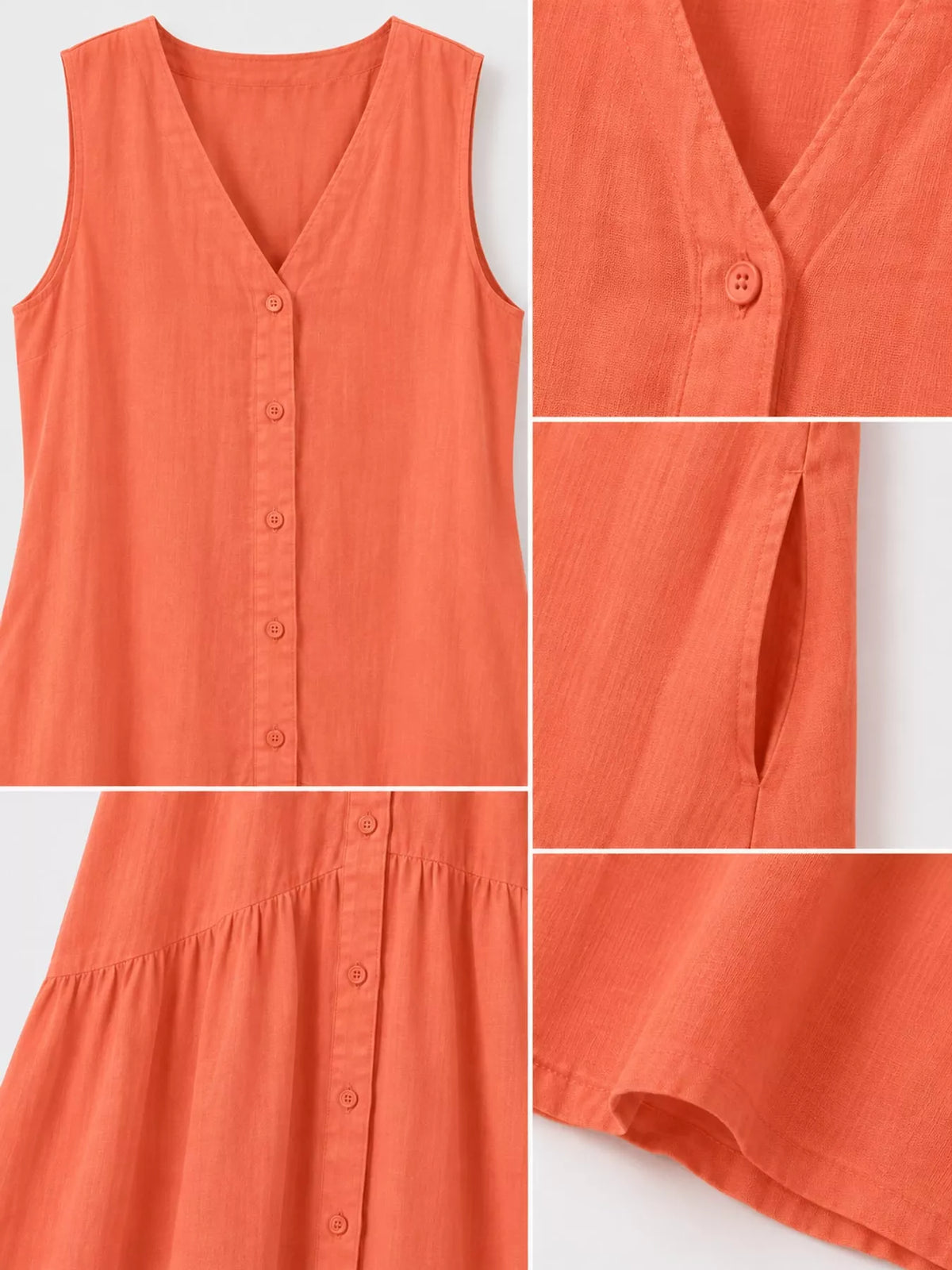 Full Size V-neck Button Front Sleeveless Midi Dress Plus (35)