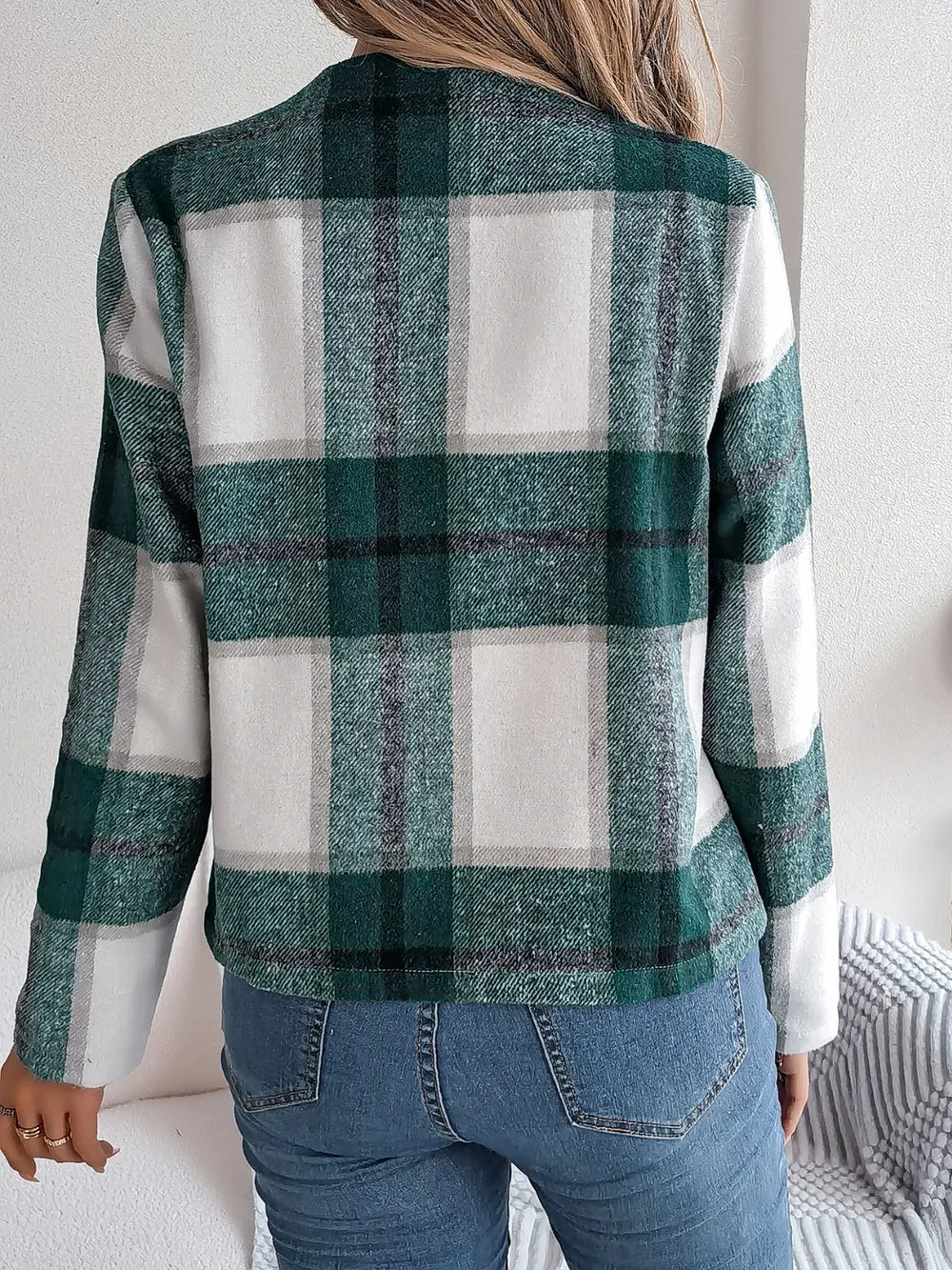 Plaid Open Front Long Sleeve Jacket (20)