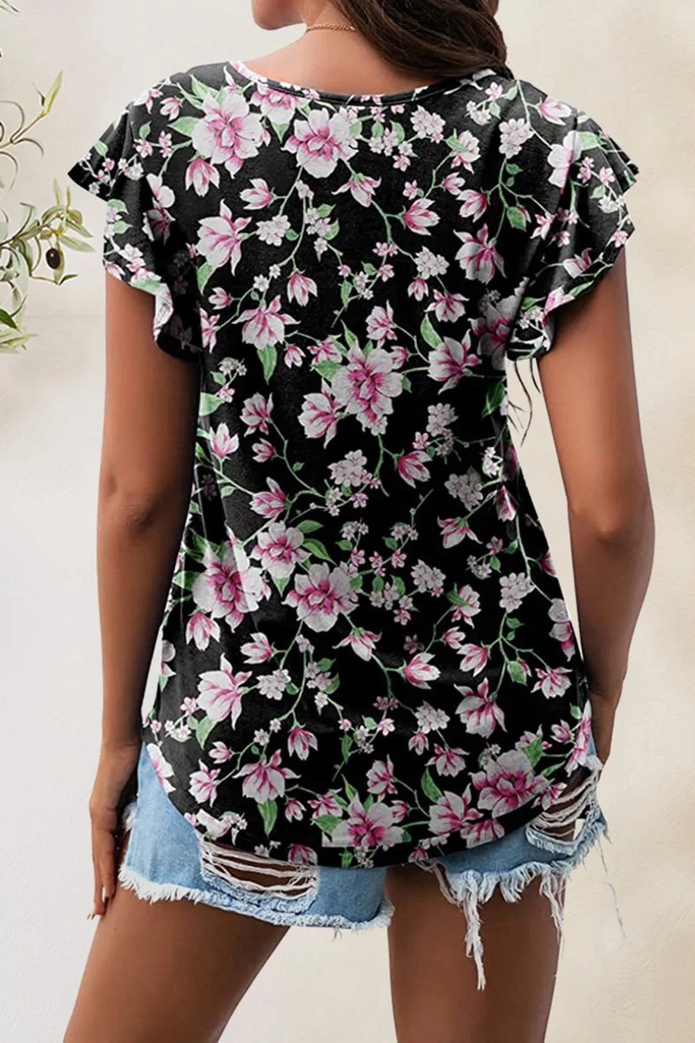 Printed Round Neck Short Sleeve T-shirt (24)