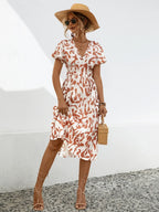 Printed V-neck Short Sleeve Dress (6)