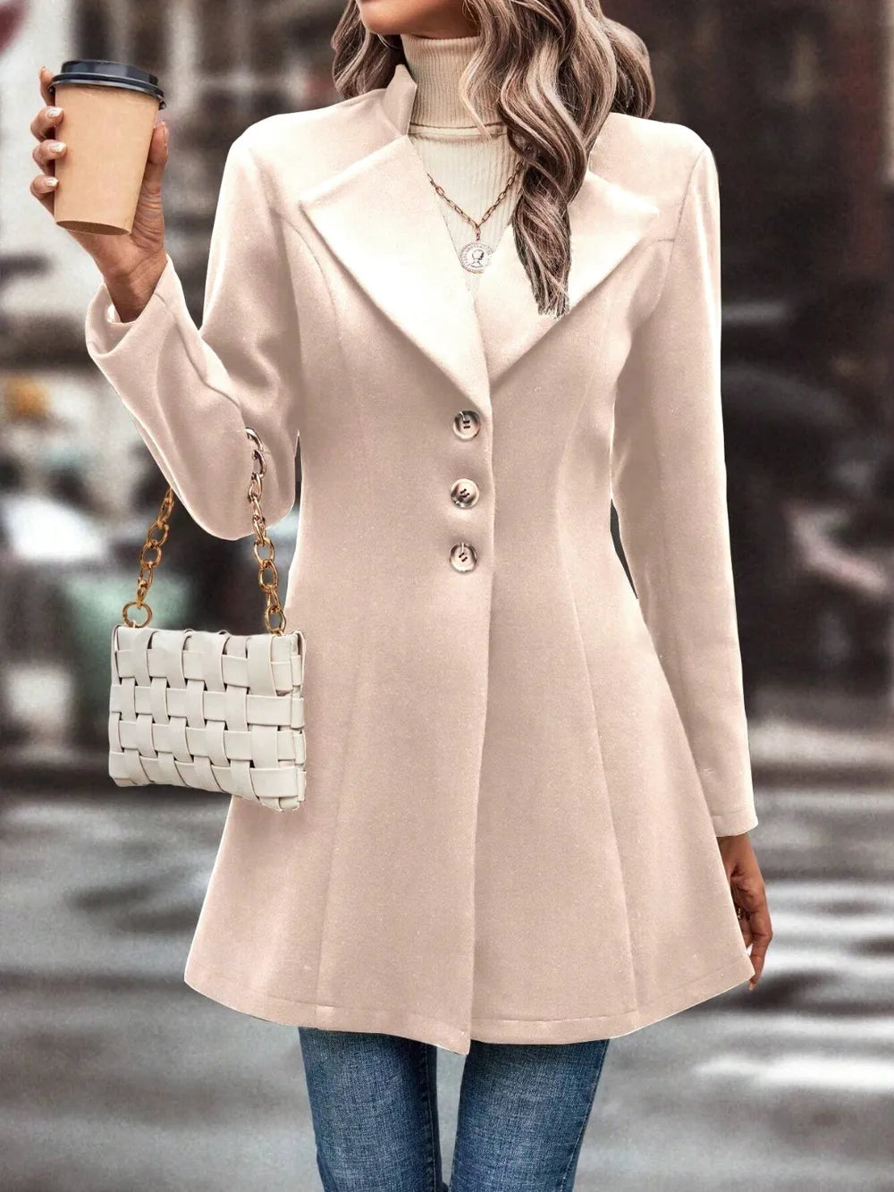 Collared Neck Long Sleeve Longline Coat (7)