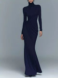 Turtleneck Long-sleeve Ruched Maxi Dress