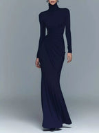 Turtleneck Long-sleeve Ruched Maxi Dress