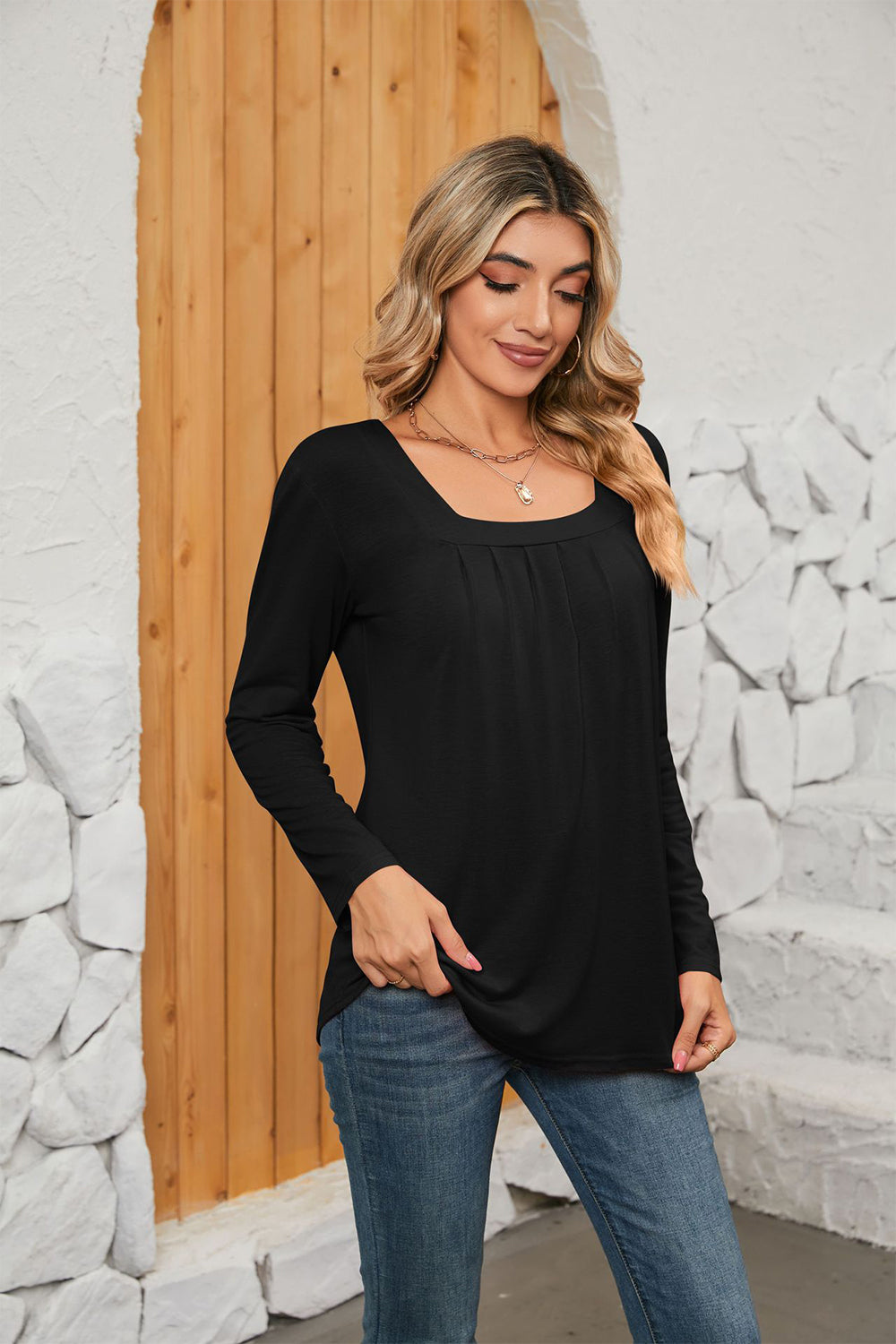 Square Neck Long Sleeve T-shirt (7)