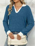 Ribbed Knit Long Sleeve T-shirt (22)