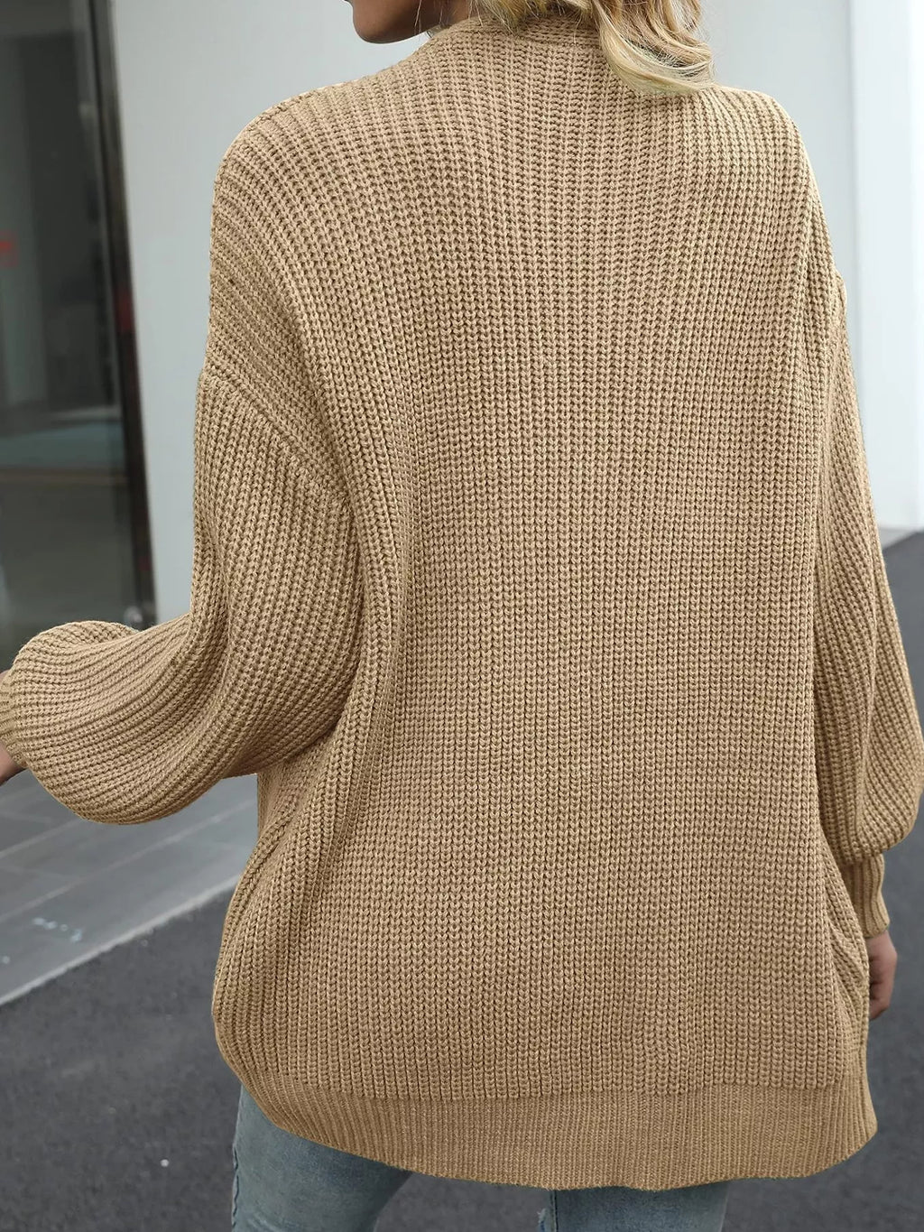 Chunky Knit Open Front Cardigan Lantern Sleeves (14)
