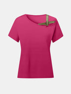 Asymmetrical Neck Short Sleeve T-shirt (21)