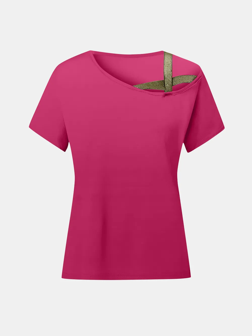 Asymmetrical Neck Short Sleeve T-shirt (21)