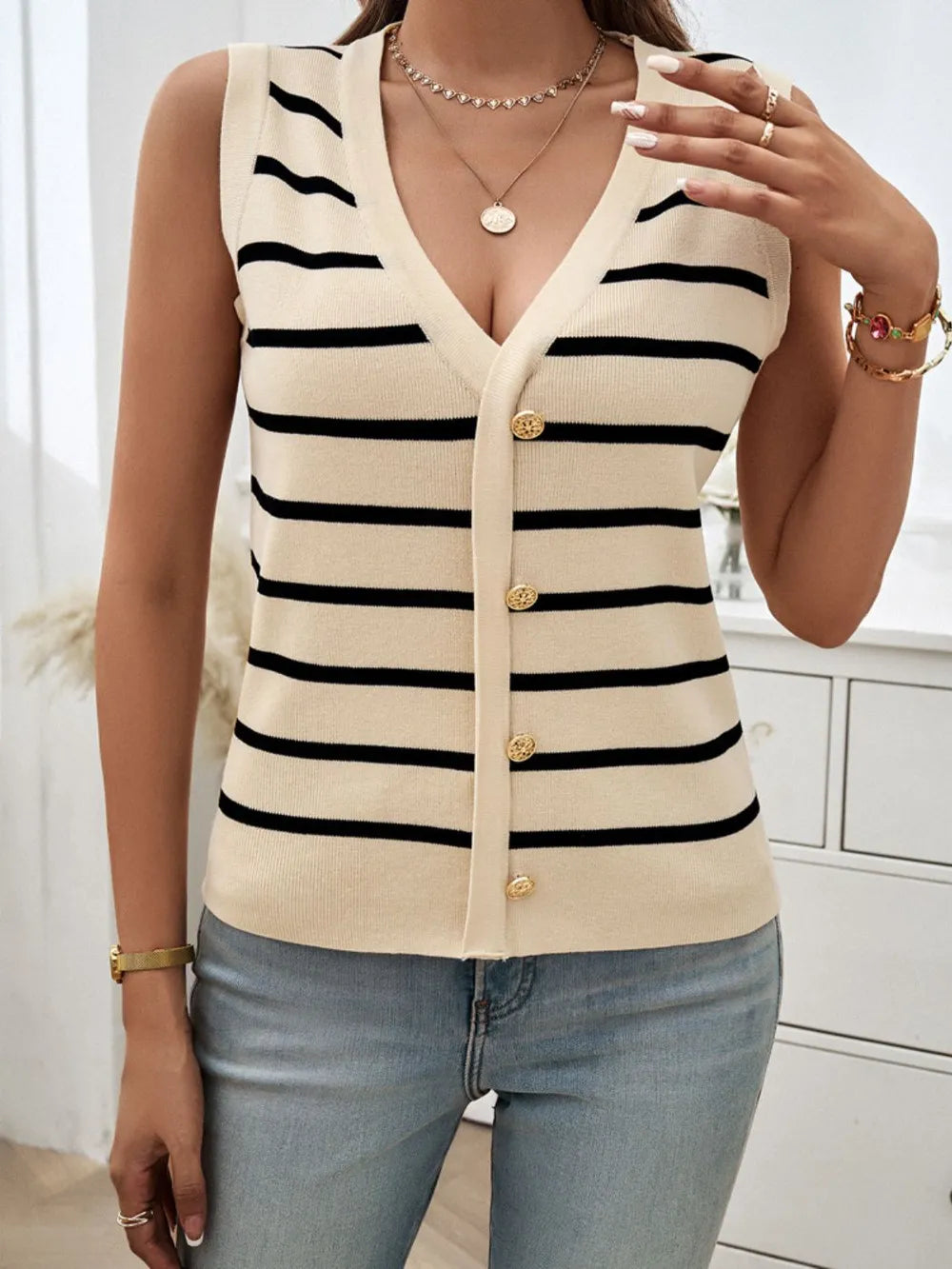 Striped V-neck Knit Tank