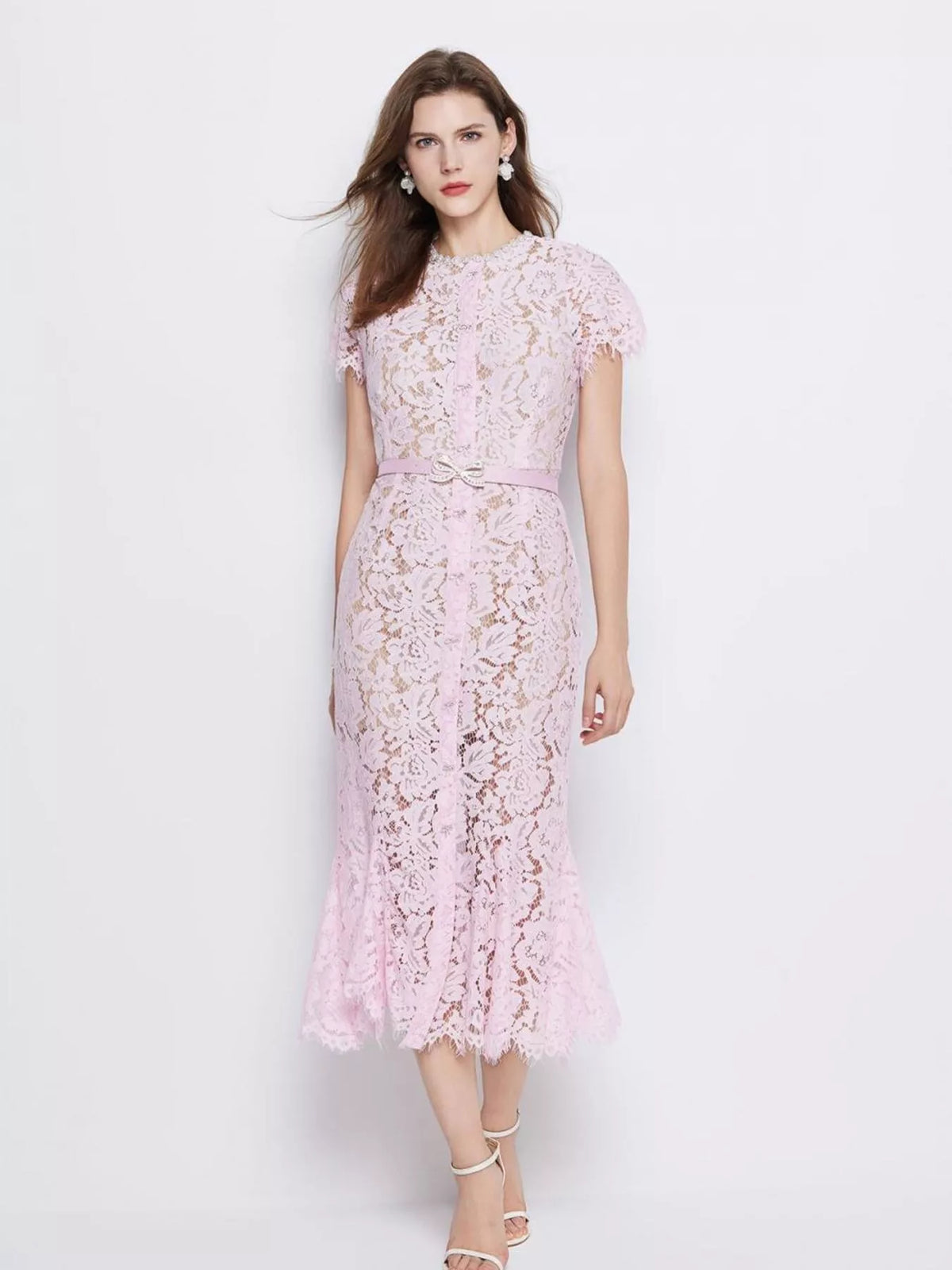 Lace Short Sleeve Mermaid Dress (3)