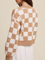 Checkerboard Pattern Button-down Cardigan (7)