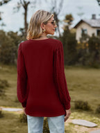 Swiss Dot V-neck Long Sleeve Blouse (18)