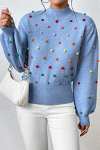 Pom-pom Trim Mock Neck Long Sleeve Pullover Sweater (14)