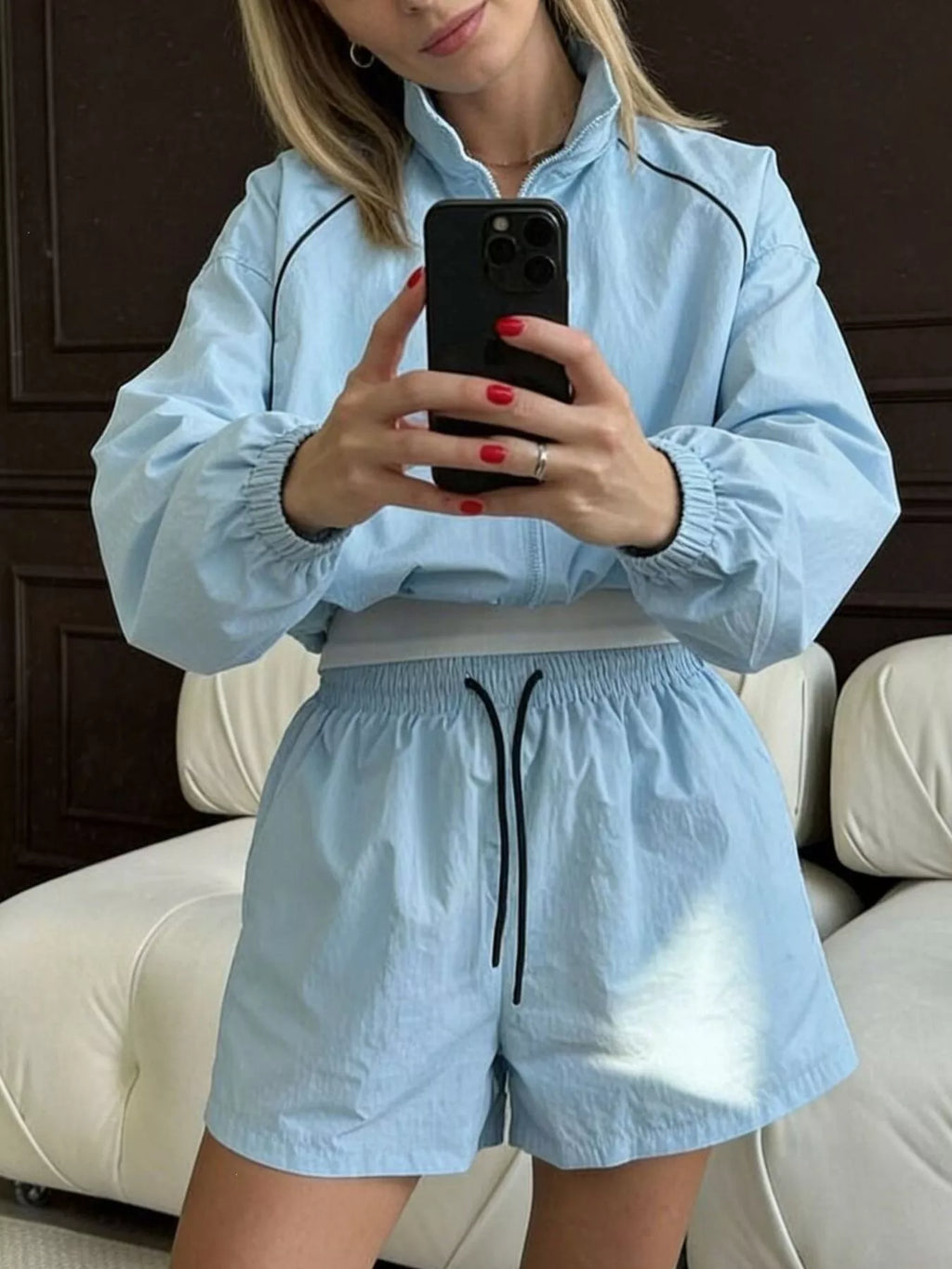 Zip-up Jacket Shorts Two-piece Set (2)