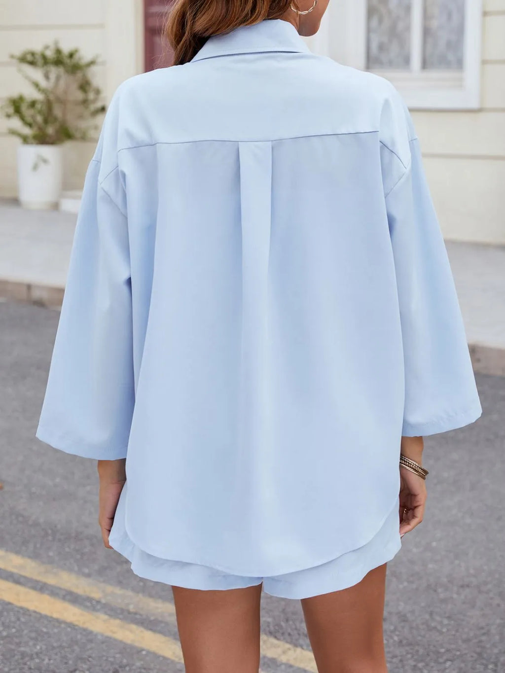 Button Up Long Sleeve Top Shorts Set (5)
