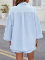 Button Up Long Sleeve Top Shorts Set (5)