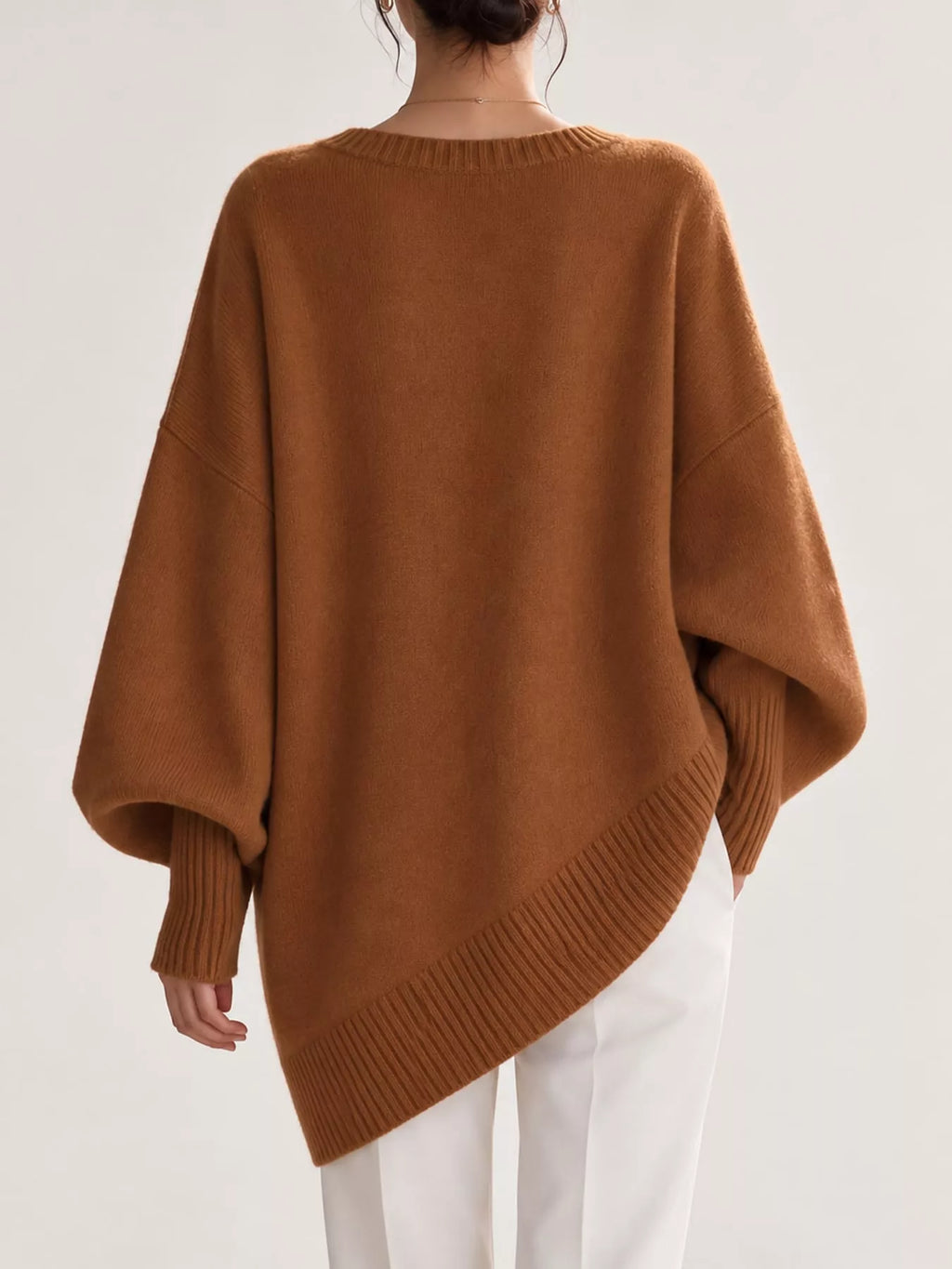Full Size V-neck Oversized Batwing Sleeve Sweater Plus (36)