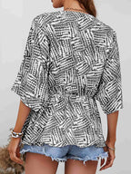 Printed V-neck Dolman Sleeve Blouse (2)