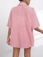 Striped Button Up Shirt Shorts Casual Set (6)