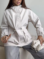 Drawstring Waist Hooded Windbreaker Outerwear (17)