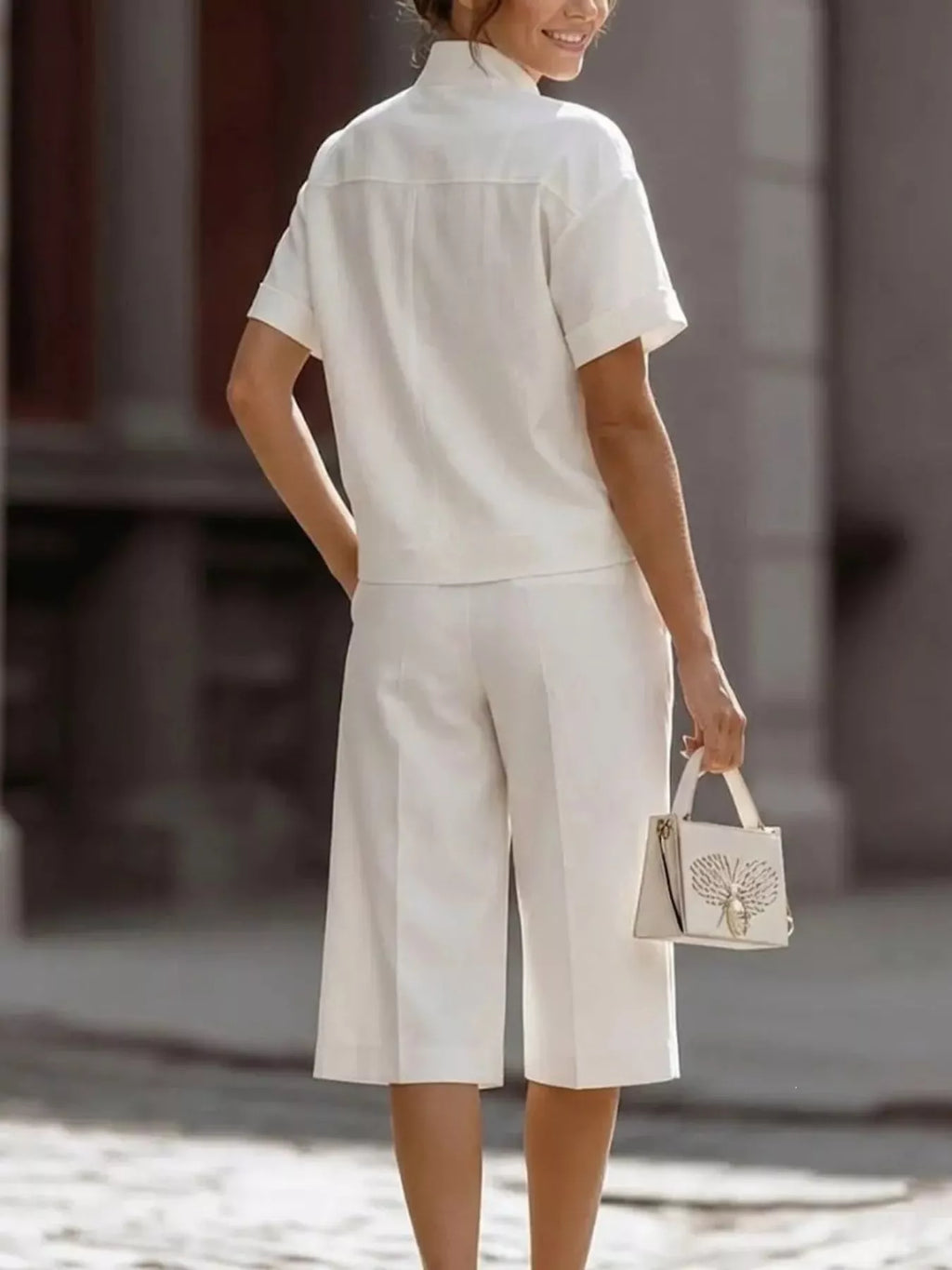 Full Size Short Sleeve Top Wide Leg Pants Set Plus (2)