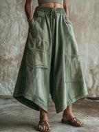 High-waisted Cargo Wide-leg Cropped Pants