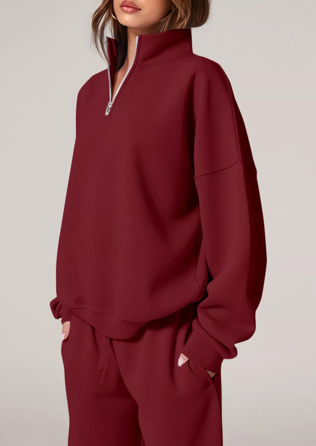 Half-zip Sweatshirt Wide-leg Sweatpants Set (14)