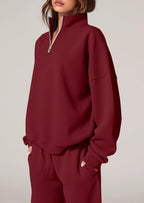 Half-zip Sweatshirt Wide-leg Sweatpants Set (14)