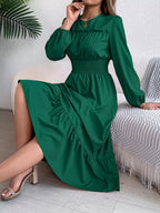 Round Neck Balloon Sleeve Tiered Dress (4)