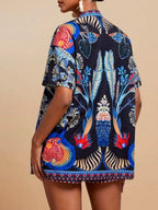 Printed Open Front Cardigan Shorts Set (2)
