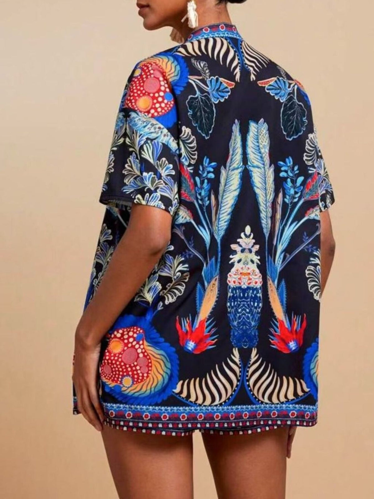 Printed Open Front Cardigan Shorts Set (2)