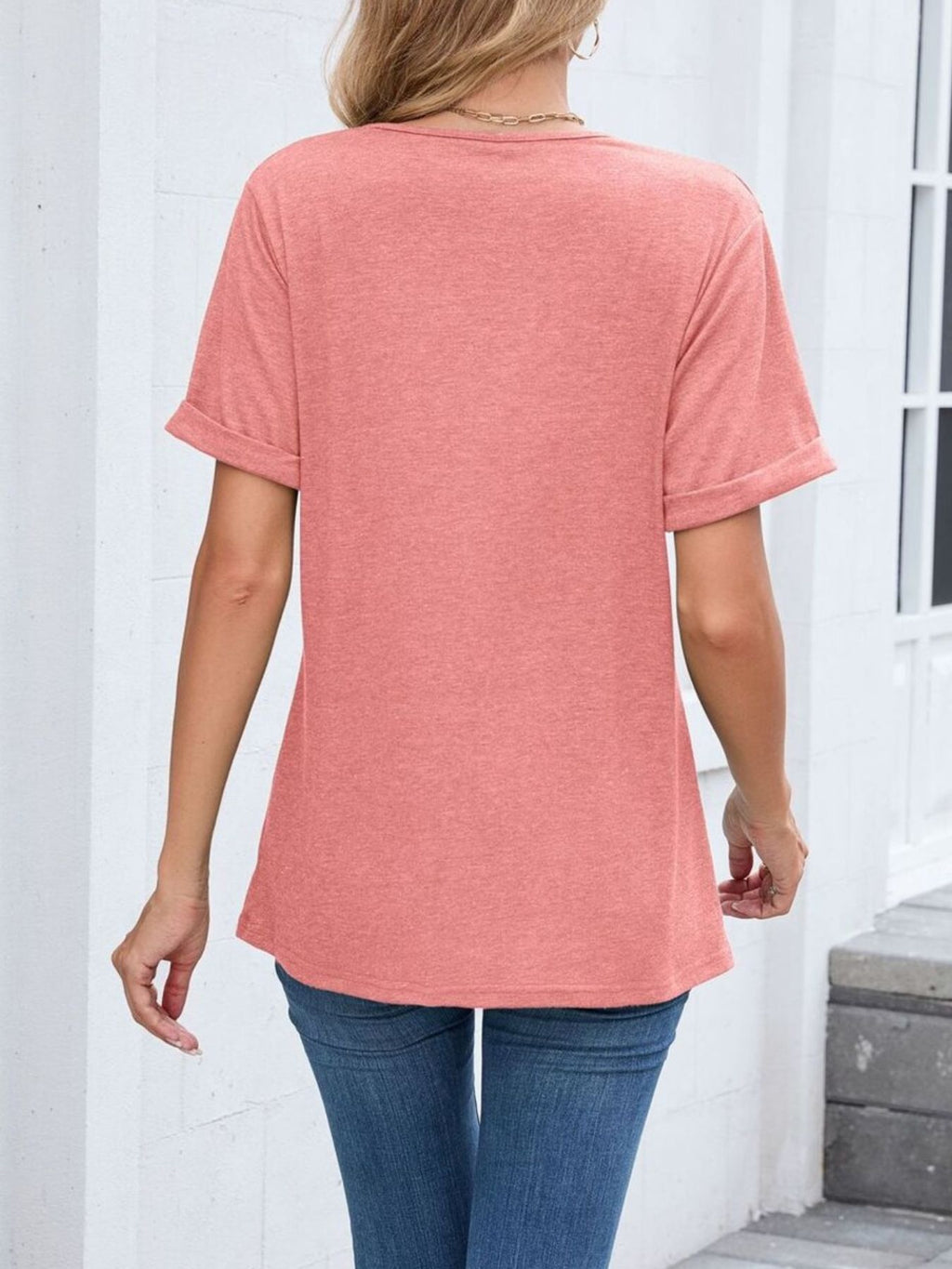 Casual V-neck Short Sleeve T-shirt (31)