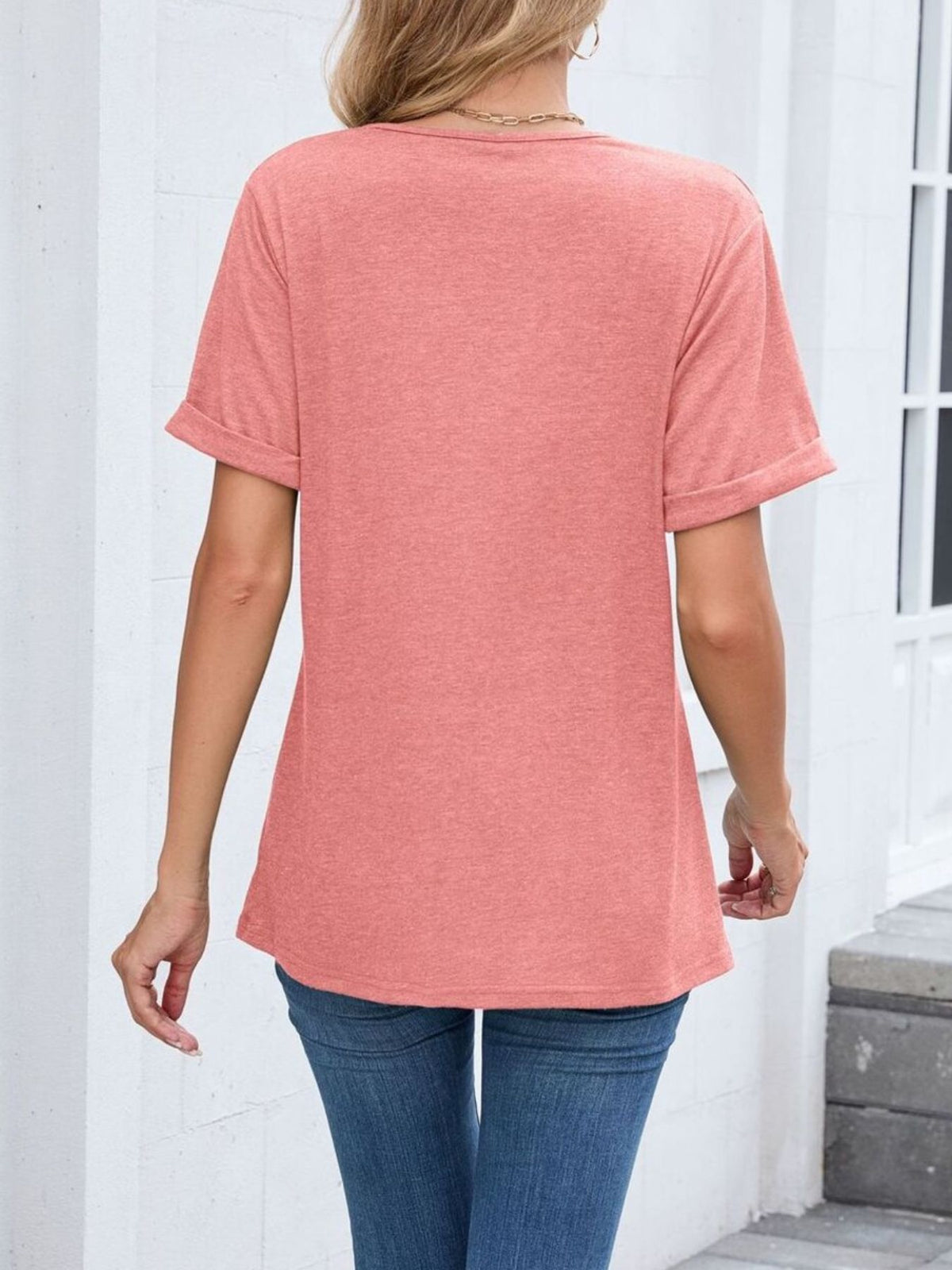 Casual V-neck Short Sleeve T-shirt (31)