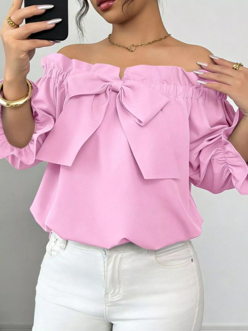 Bow Flounce Sleeve Blouse (18)