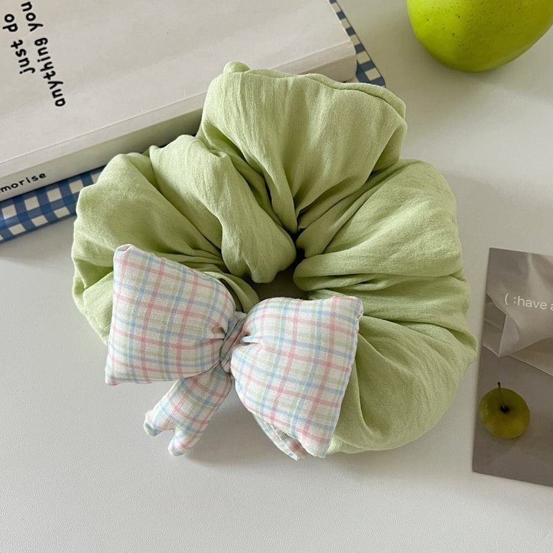 Cream-colored Polka-dot Plaid Bow Hair Tie Puffy variant CJYD294682101AZ