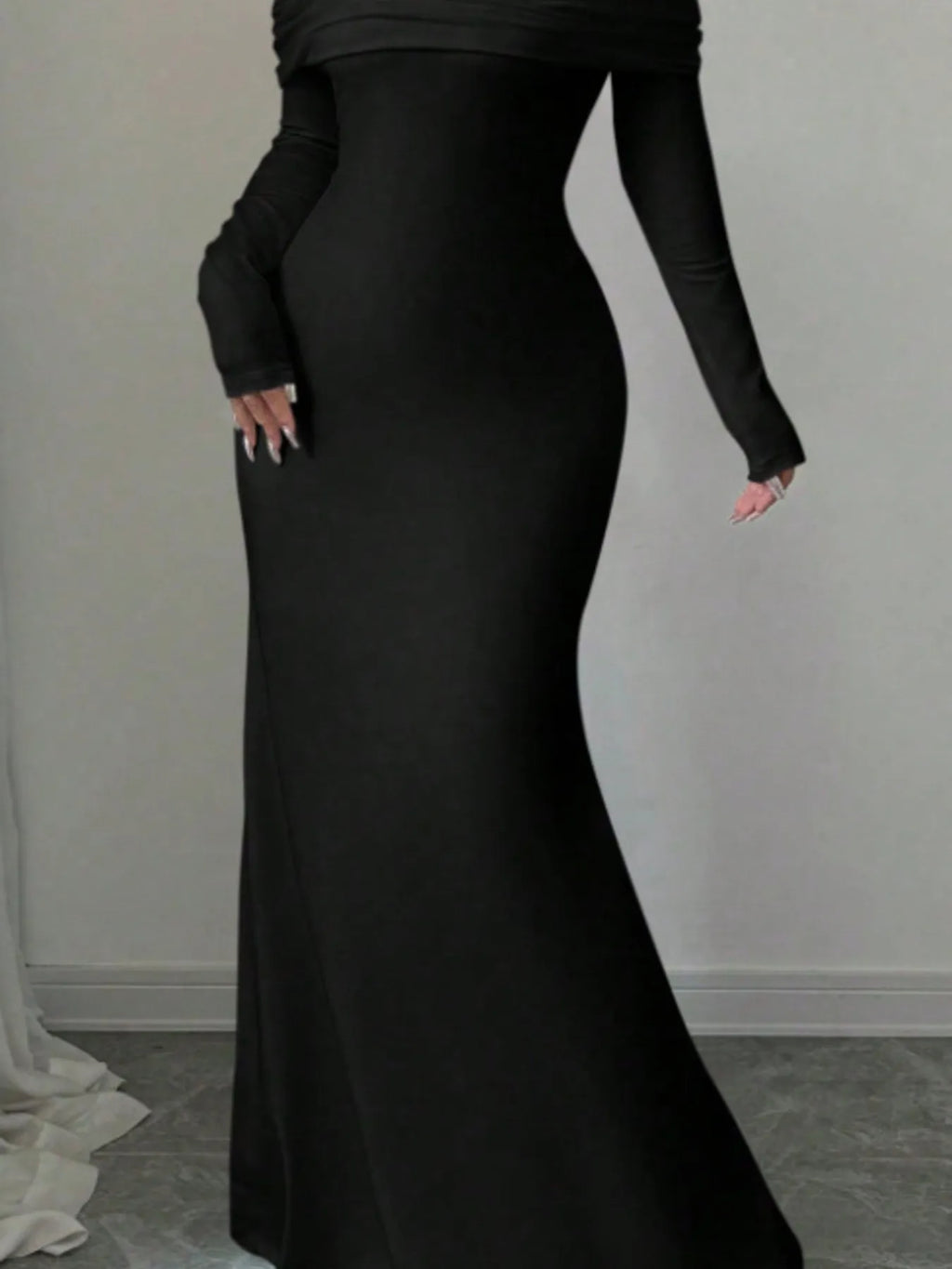 Off-shoulder Long Sleeve Bodycon Maxi Dress (4)