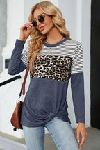 Leopard Striped Round Neck T-shirt (5)