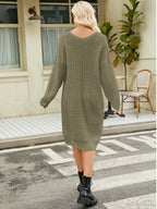 V-neck Long Sleeve Sweater Dress (2)