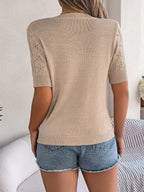 Openwork Round Neck Short Sleeve Knit Top (12)