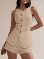 Button-down Sleeveless Top Shorts Set (7)