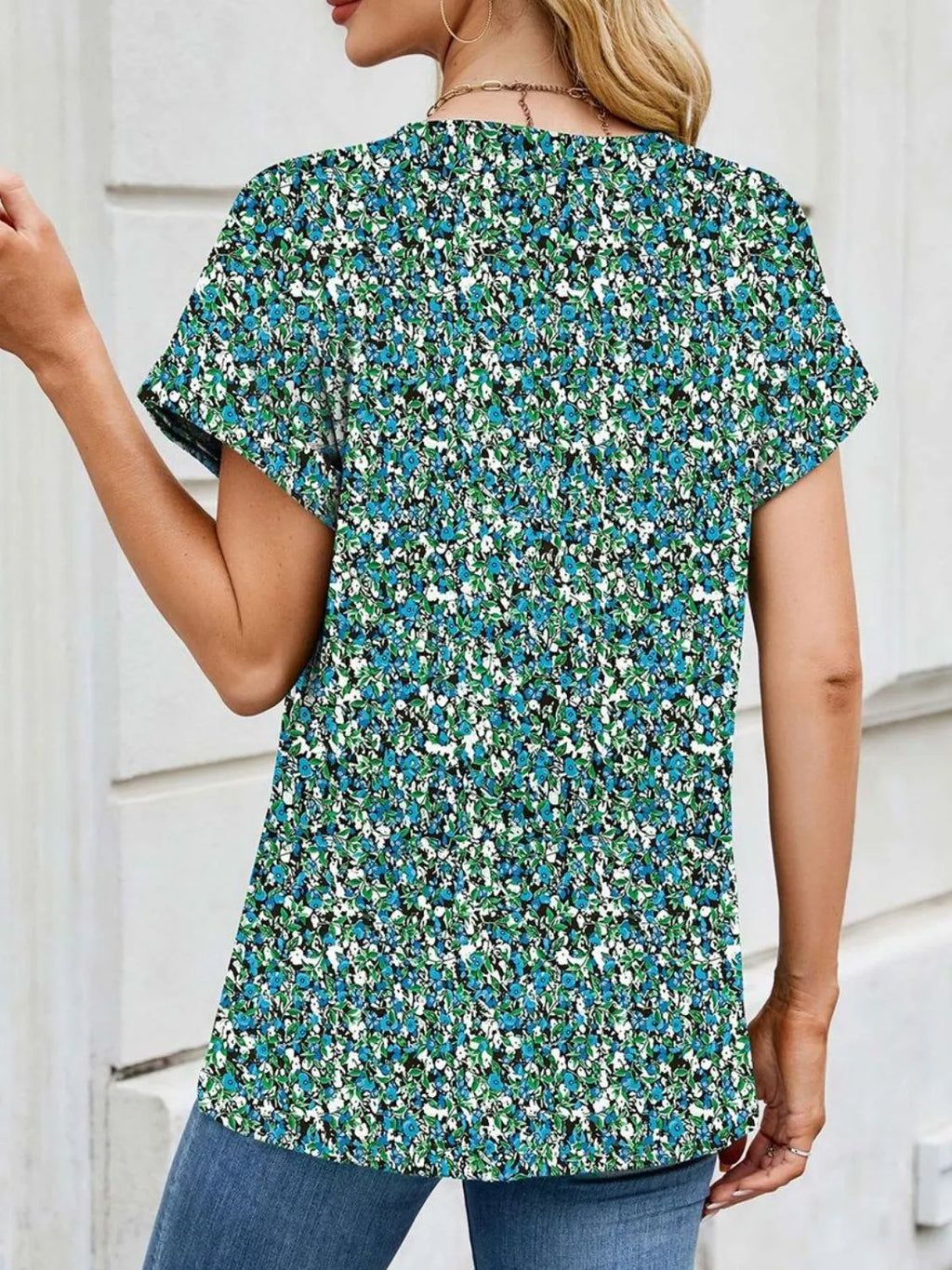 Printed Round Neck Short Sleeve Top (24)