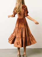 Smocked Half Sleeve Tiered Midi Dress (9)