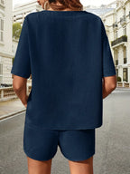 Waffle-knit Half Sleeve Top Shorts Set (20)