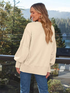 Slit Round Neck Long Sleeve Sweatshirt (12)