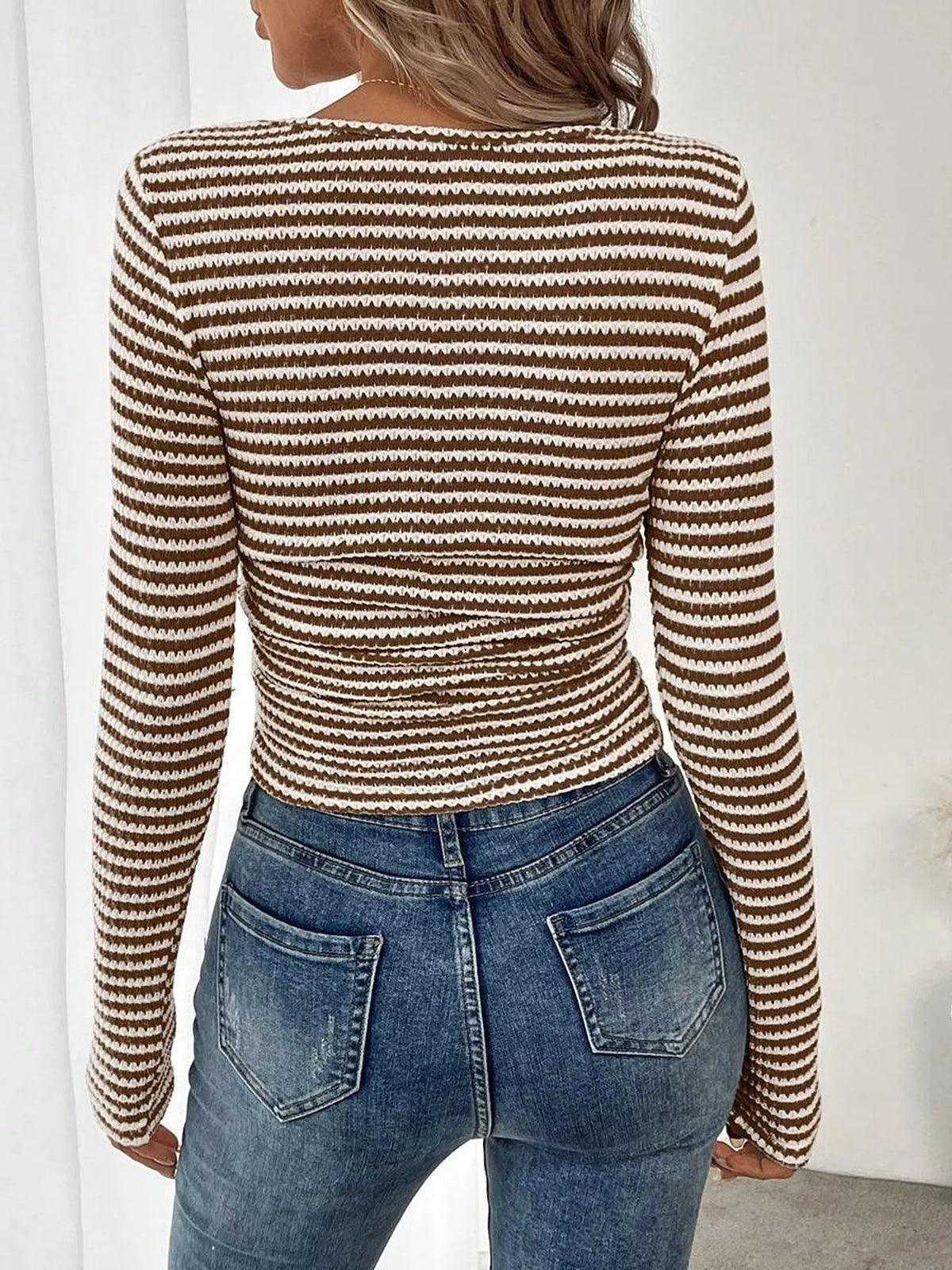 Striped Square Neck Long Sleeve T-shirt (16)